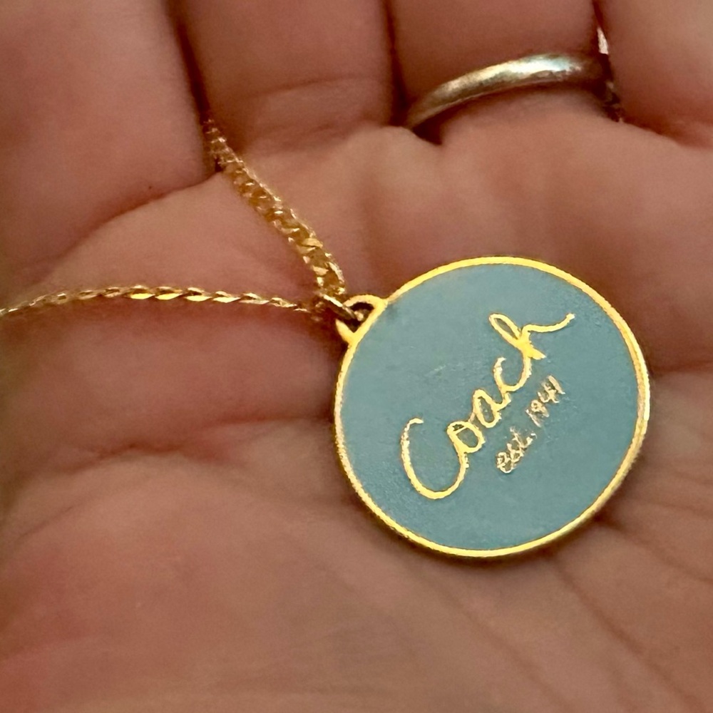 Coach Large Powder Blue Medallion Pendant 18k/.925 Necklace - Picture 4 of 6